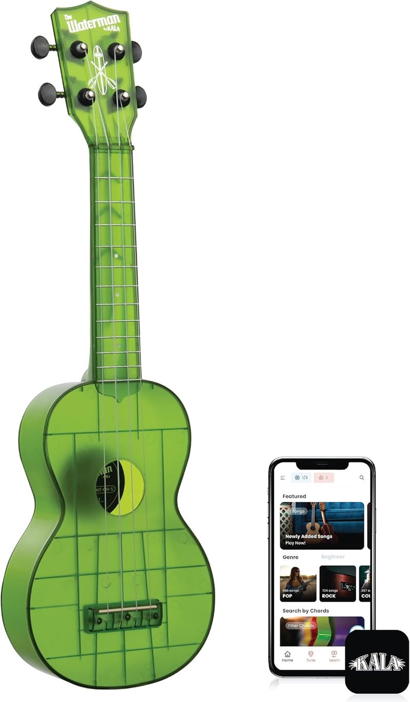 Kala Ukulele Jade Green Glass 4 String Soprano Ukulele from the Waterman Sea Glass Collection, Classroom Instruments - Image 1